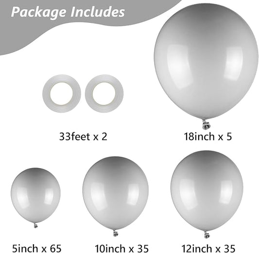 Grey Balloons, 140pcs 18 12 10 5 Inch Different Sizes Pack Party Latex Balloons for BOHO Birthday Halloween Holiday Balloon Garland as Party Decorations