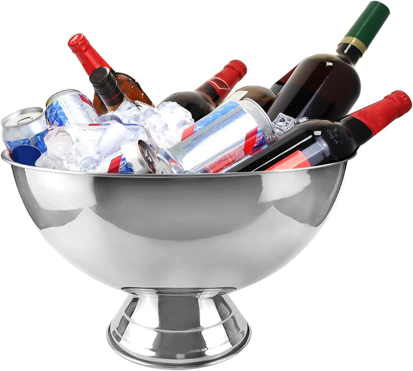 Winsterch 18/8 Stainless Steel Ice Bucket for Parties,Beverage Tub Party Bucket,Banquet Champagne Ice Bucket Big Ice Bucket for Parties,Drink Chiller for Parties, Round,8QT (2 Gallon)