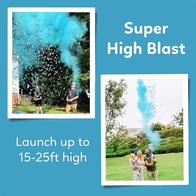 TUR Party Supplies Gender Reveal Poppers | 2 Blue Giant Confetti & Powder Cannons | Biodegradable | Baby Gender Reveal Decorations