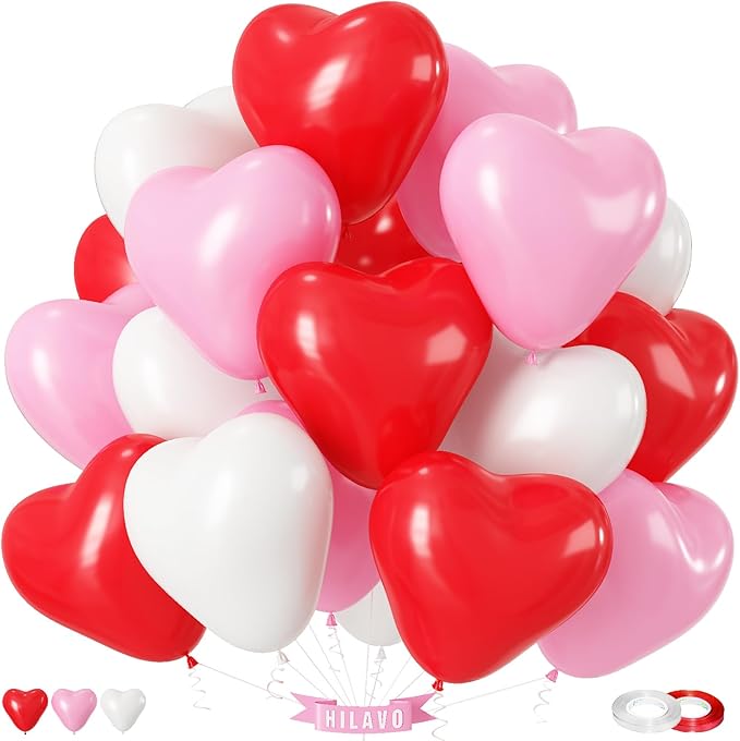 Heart Balloons Latex Red Pink White Heart Shaped Balloons Romantic Valentines Day Balloon Set for Proposal Engagement Wedding Galentines Bridal Shower Mothers Birthday Party Decorations 10 Inch