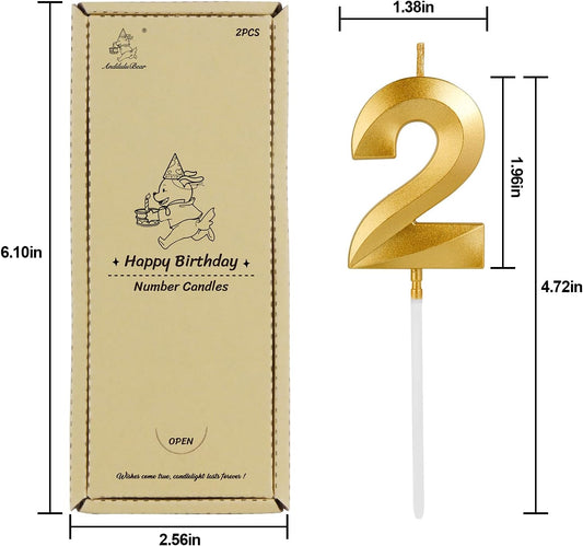 Birthday Candles, 1.96 Inch Number 23 Happy Birthday Candles, Number Candles Decoration for Birthday Party and Anniversary Celebration(Champagne Gold)