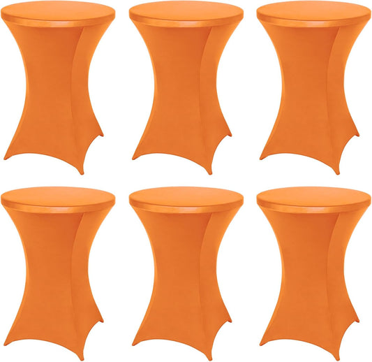 FestiCorp 6 Pack Spandex Orange Table Cover, Cocktail Fitted Tablecloths, Round Highboy Stretch Table Covers Cloths for Party, DJ, Bar, Halloween, Birthday, Banquet, 30"-32" Diameter x 40"-43" Height