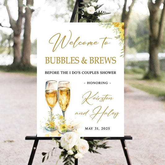Personalized Greenery Eucalyptus Bubbles and Brews Couples Shower Welcome Sign, Gold Modern Minimalist Wedding Shower Bridal Party Decoration, Outdoor Plastic Sign Weatherproof #12