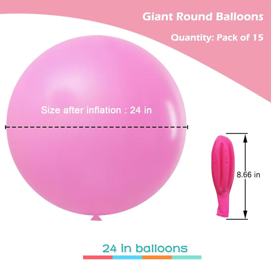 IN-JOOYAA 15Pcs 24 Inch Balloons Pink Thick Giant Balloons Large Round Balloon For Wedding Baby Shower Birthday Party Decorations