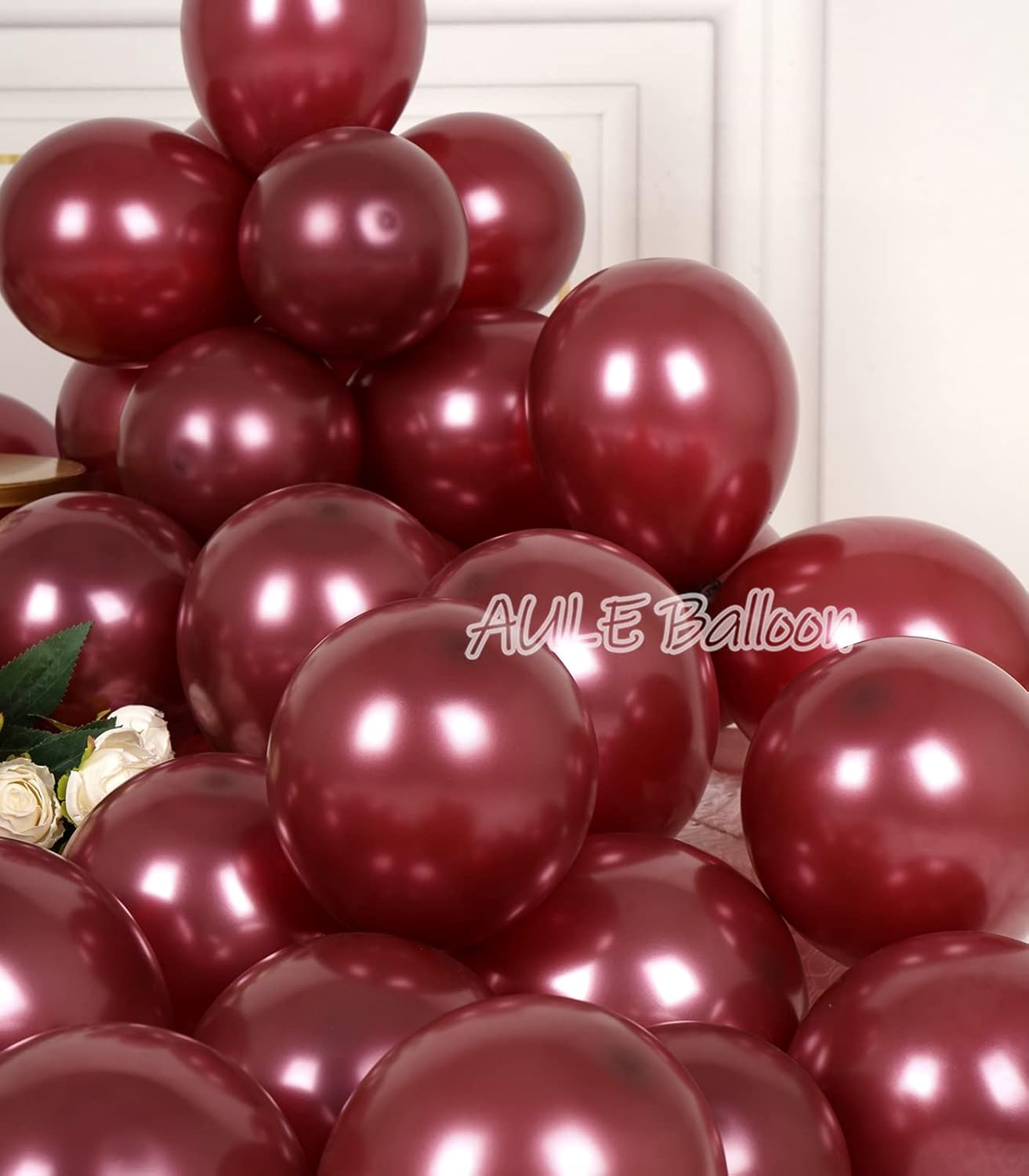 AULE Metallic Burgundy Balloons 5 inch 50 Pcs Maroon Latex Balloons Chrome Helium Shiny Thicken Balloon Perfect Party Decoration for Wedding Birthday Baby Shower Graduation Carnival