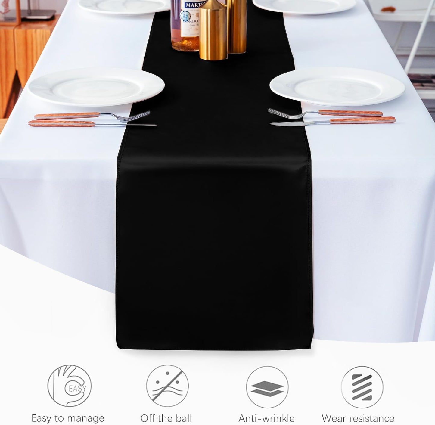 20 Pack Satin Table Runner 12 X 108 Inch Silk Table Runner for Party,Wedding, Birthday, Banquets,Decoration(Black)