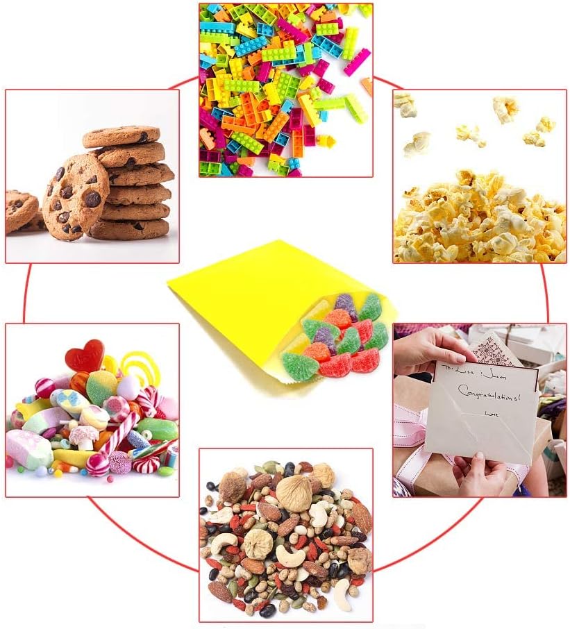AZOWA Yellow Paper Treat Bags 6 x 4 Yellow Paper Candy Bags for Candy Buffet (100 CT, 6 x 4 IN)