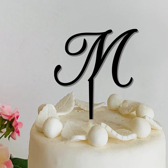 Letters M Cake Toppers Custom Last Name M Black Acrylic Wedding Birthday Cake Toppers Bride And Groom Monogram M Boho Engagement Cake Decoration Gifts for Bride Shower Anniversary Party