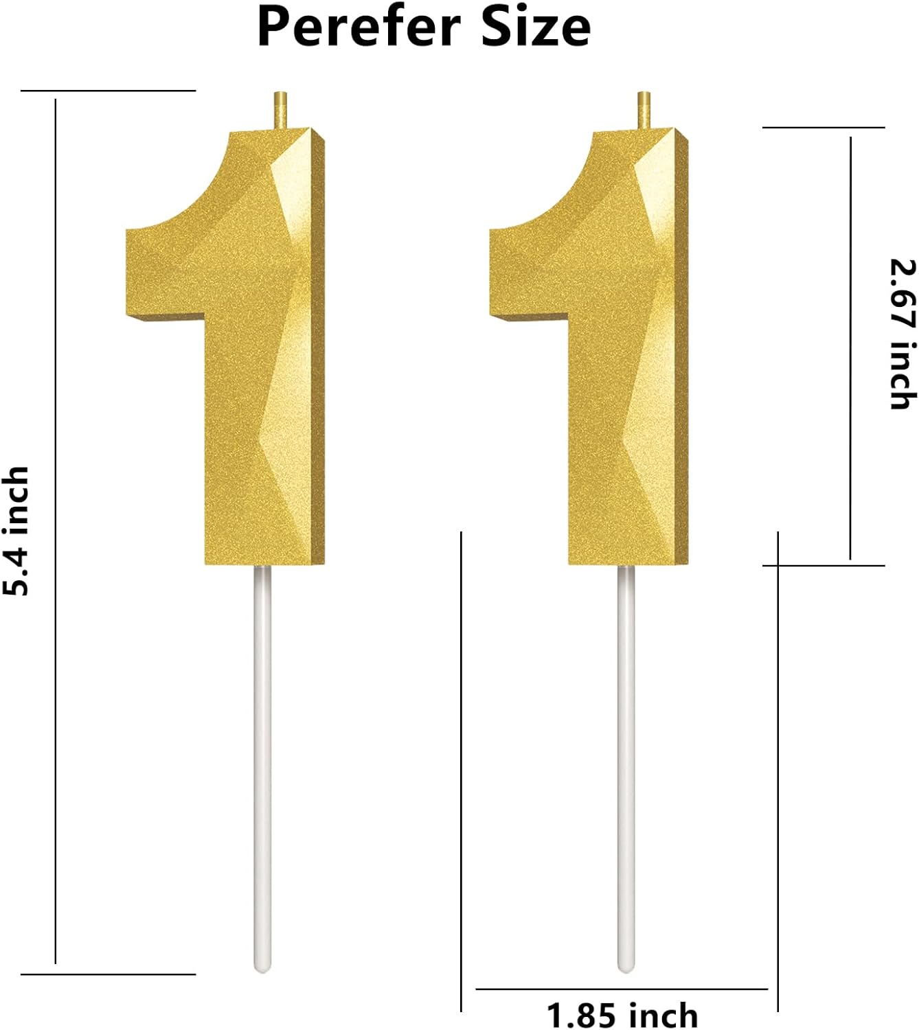 Number Birthday Candles(11 Candle Gold) 3D Diamond Shape Number Happy Birthday Cake Candles for Birthday Party Wedding Decoration Reunions Theme Party