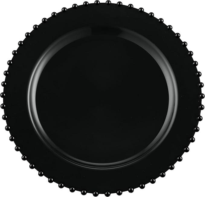PLASTICPRO 128 Piece Combo Plastic Dinner Plates Disposable Plastic Fancy Heavy Duty Party Dishes 7 inch and 10 inch, Black Beaded