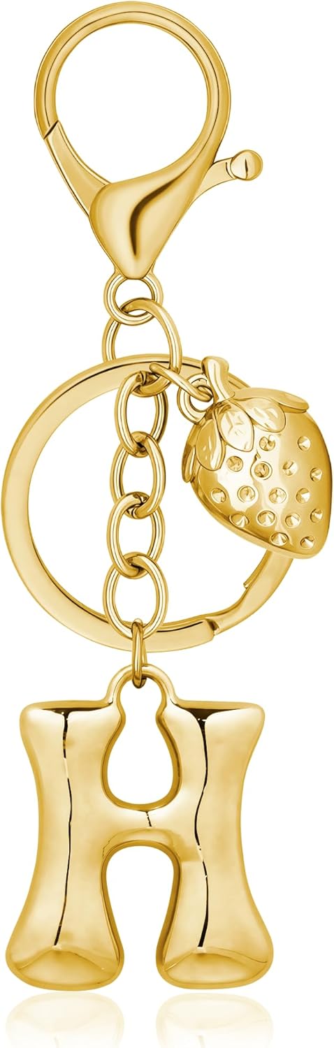 Gold Bubble Heart Initial Bag Charms for Handbags – Cute Initial Letter Keychain for Women, Purse Charms, Gold Gift