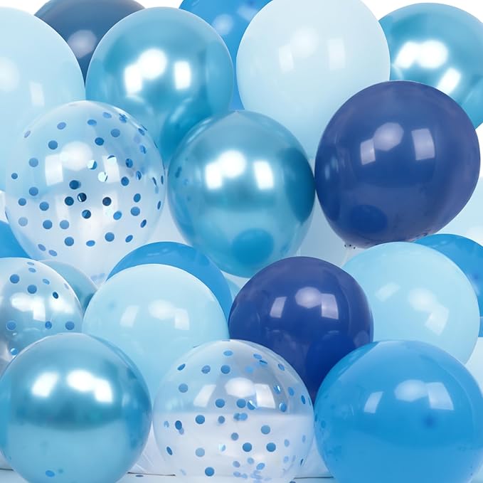 60Pcs 12inch Metallic Macaron Blue Matte Blue Balloons Navy Blue Latex Balloons for Birthday Wedding Baby Shower Boys Men Graduation Party Decoration