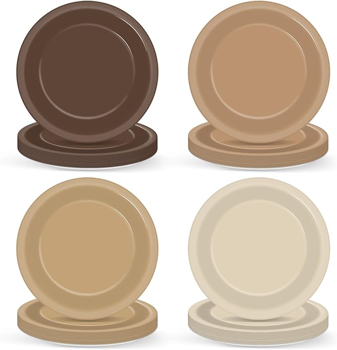Wiooffen 50Pcs Brown Paper Plates 9 Inch Gradient Color Disposable Round Dessert Plates Brown Party Tableware Solid Tan Paper Plate Winter Table Decors for Birthday Gatherings Outdoor Party