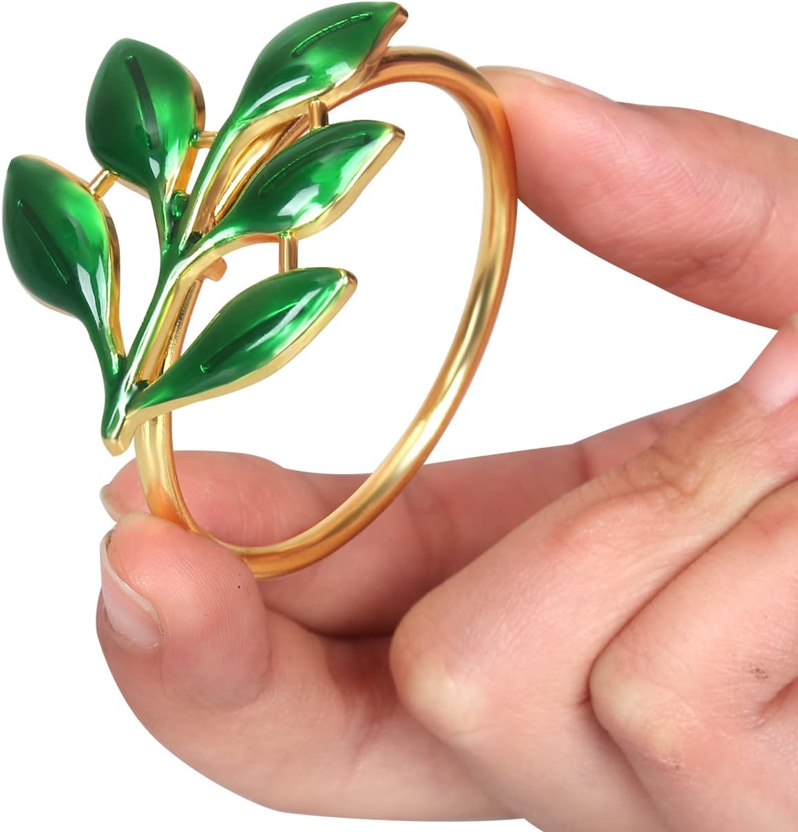 KPOSIYA Set of 6 Leaf Napkin Rings Metal Gold Napkin Holder Table Napkin Rings for Thanksgiving Day Christmas Dinning Table Parties Everyday (Ye Zi-Green 6)