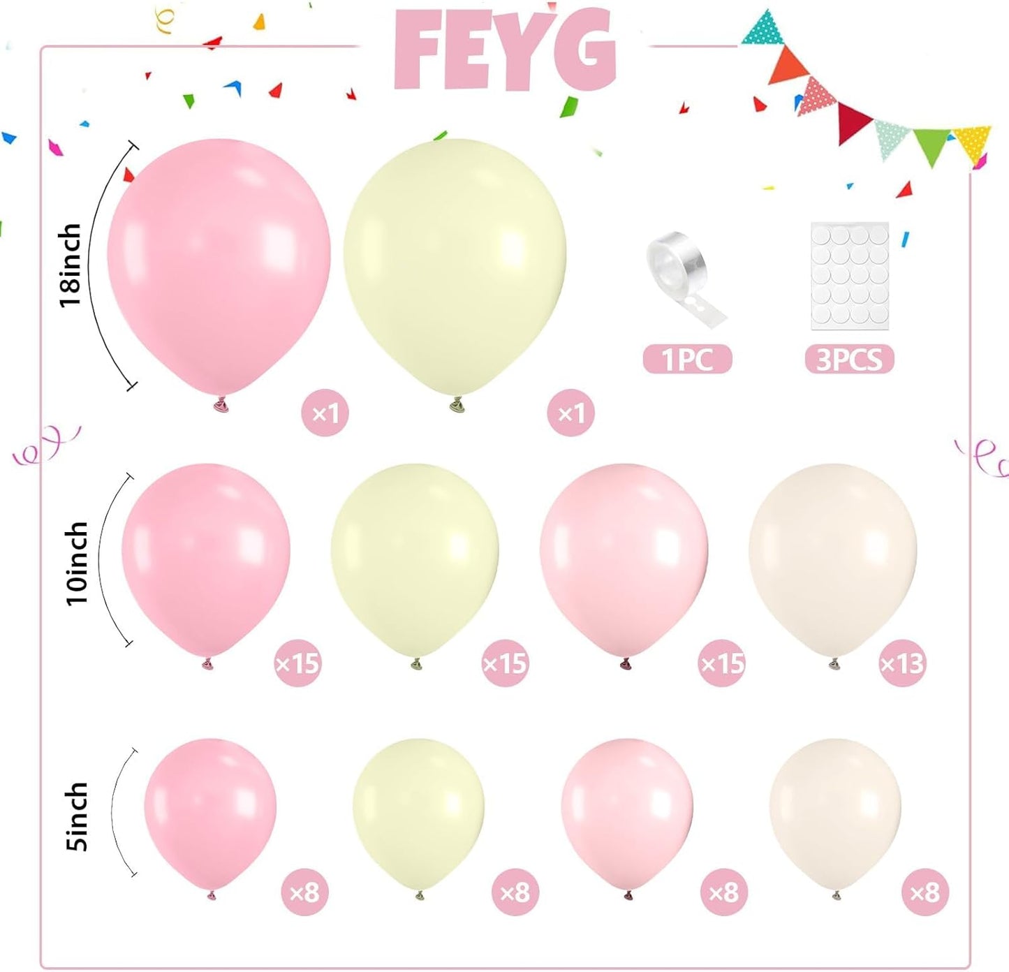 Pink and Yellow Balloon Arch Garland Kit, Pastel Pink Balloons Baby Pink Pastel Yellow Sand White Latex Party Balloon for Baby Shower Theme Birthday Gender Reveal Wedding Party Decoration