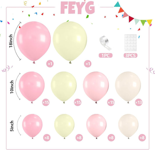 Pink and Yellow Balloon Arch Garland Kit, Pastel Pink Balloons Baby Pink Pastel Yellow Sand White Latex Party Balloon for Baby Shower Theme Birthday Gender Reveal Wedding Party Decoration