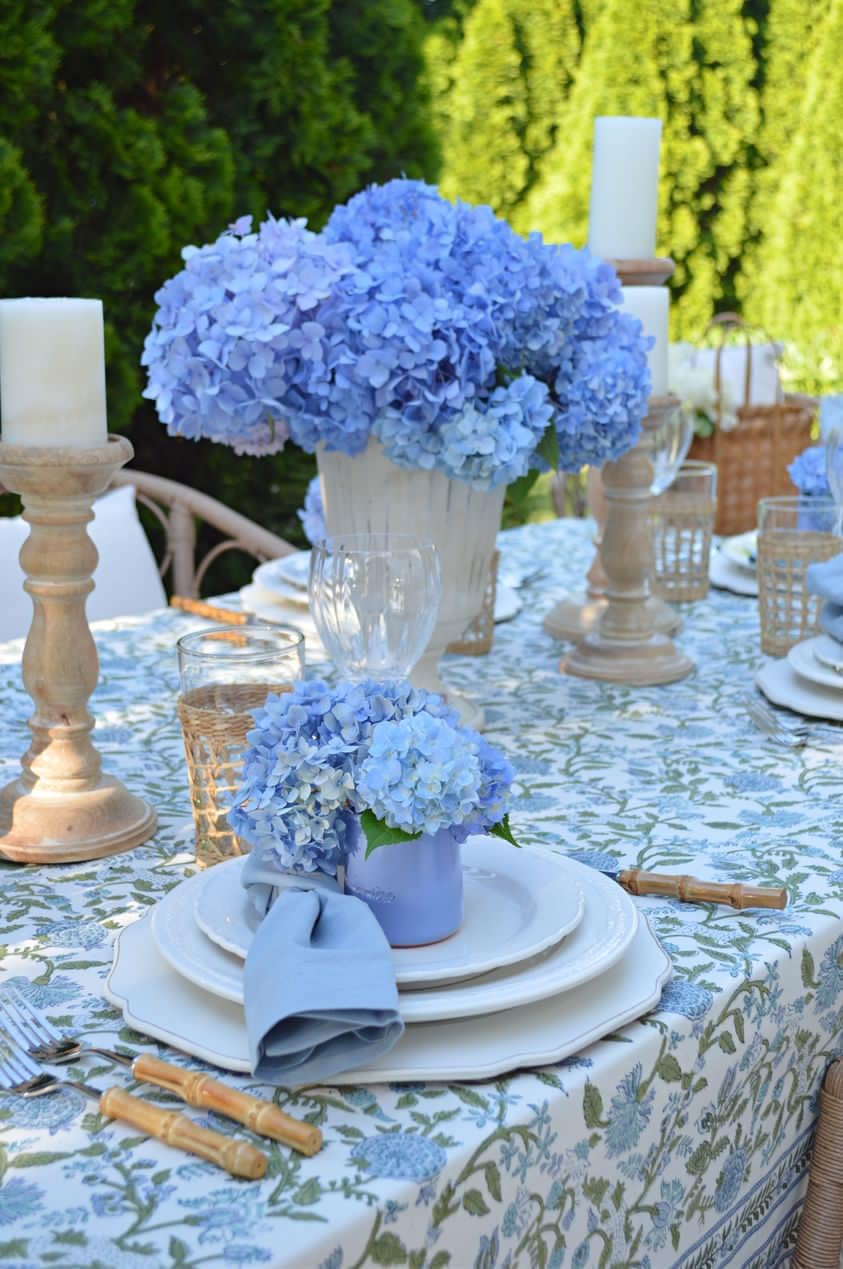 ATOSII Mahoka Blue 100% Cotton Round Tablecloth, Block Print Floral Table Cloth for Dining, Parties, Weddings, Outdoors, Holidays I 72" Inches, 4 Seater I Grandmillennial Farmhouse Boho Summer