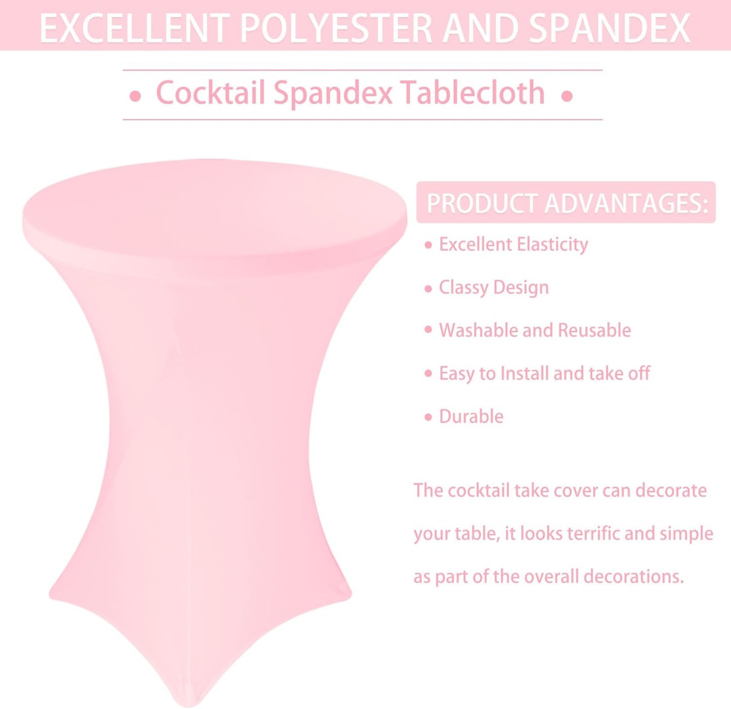 6 Pack Cocktail Spandex Tablecloth 32"x43" Pink Stretch Square Corners Cocktail Table Cover Fitted High Top Round Table for Bar Wedding Birthday Party Banquet