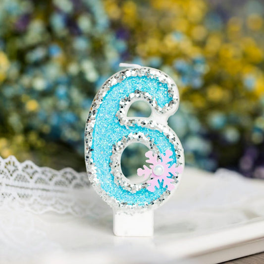 Frozen Birthday Number Candles for Cake, Blue Number 6 Candle, 6th Frozen Cake Topper, Fun Glitter Birthday Candles Cupcake Topper for Party Anniversary Decorations