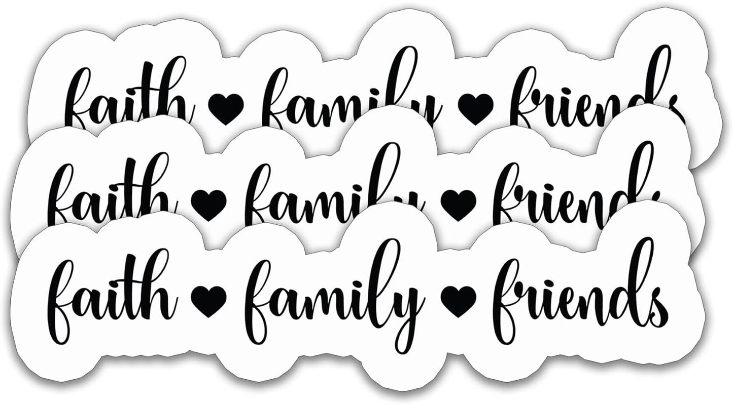 (3PCS) Faith Family Friends Stickers – Inspirational Christian Bible Verse Vinyl Decals, Motivational Quote Stickers Waterproof for Laptops, Water Bottles, Tumblers, Scrapbooks, 3" x 0.8"