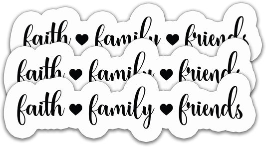 (3PCS) Faith Family Friends Stickers – Inspirational Christian Bible Verse Vinyl Decals, Motivational Quote Stickers Waterproof for Laptops, Water Bottles, Tumblers, Scrapbooks, 3" x 0.8"