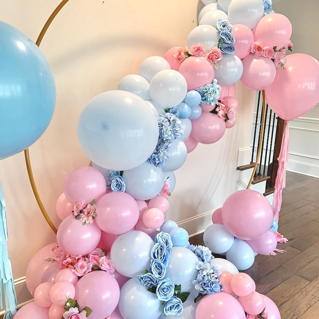 Gender Reveal Balloons, 50 Pcs Pink Blue White Latex for Baby Shower Decorations