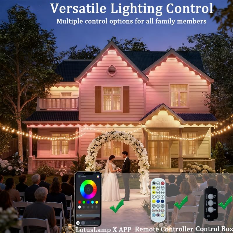 Permanent Outdoor Lights,Smart Outdoor Christmas Lights with IC+RGB 20 LED, IP67 Waterproof Eaves Lighting with 213 Modes for Halloween Christmas Birthday Holiday Party, APP/Remote Control