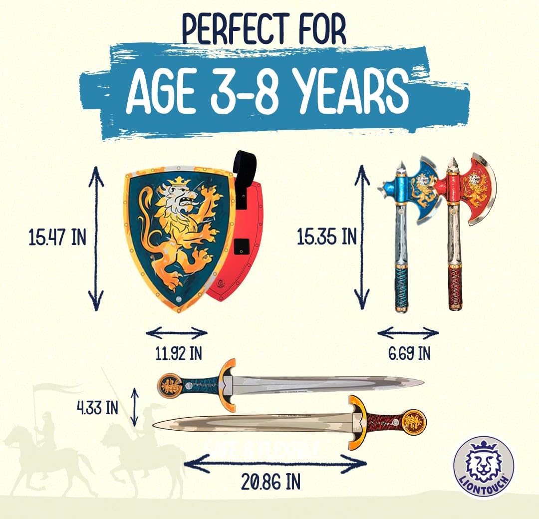 Liontouch - Noble Knight Foam Swords, Shields & Axes, Blue & Red | Playfighting Set for Boys, 3-8 Years | Safe Medieval Toy Weapons & Battle Accessories | Pretend Play, Dress Up & Costumes for Kids