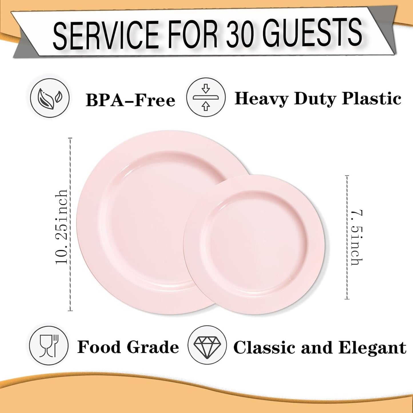 FLOWERCAT 60PCS Pink Plastic Plates - Heavy Duty Pink Plates Disposable for Easter Party/Mother's Day/Wedding - serving 30 guests Include 30PCS 10.25inch & 30PCS 7.5inch