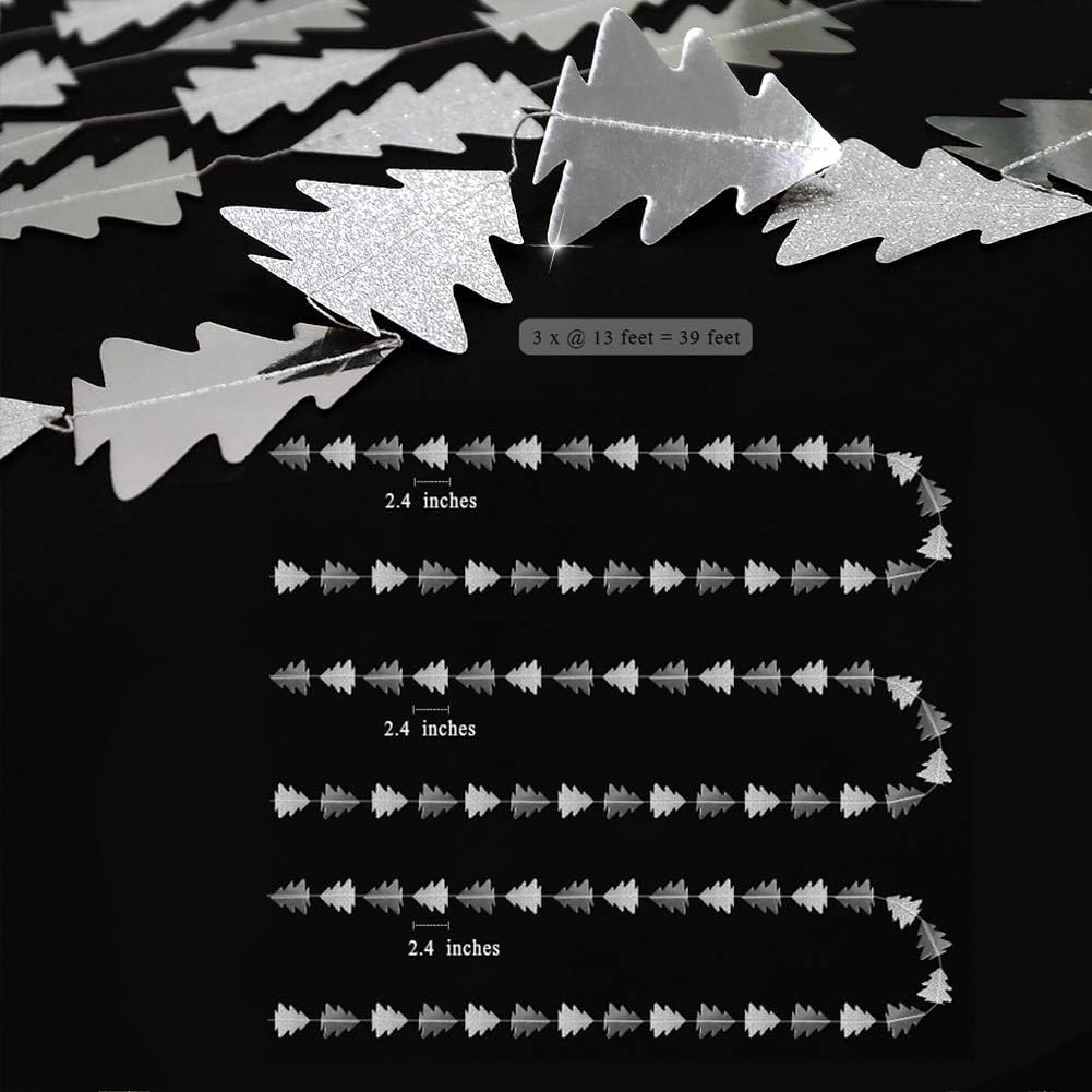 Cheerland Silver Tree Garland for Woodland Theme Party Decoration Xmas Christmas Hanging Streamer Backdrop Ceiling Tree Garland Decor for Baby Shower Christmas Camping Birthday Party Decorations