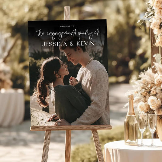 Romantic Photo Welcome Sign for Engagement Party - Modern Photo Collage Design for Couples Celebration