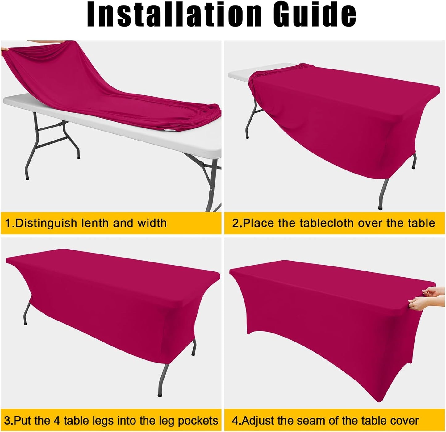 Smiry 2 Pack Spandex Table Cloth 8FT, Elastic Fitted Stretch Tablecloths for Rectangle Tables, Washable Table Cover for Outdoor, Wedding, Banquet & Parties (Fuchsia, 96Lx30Wx30H Inch)