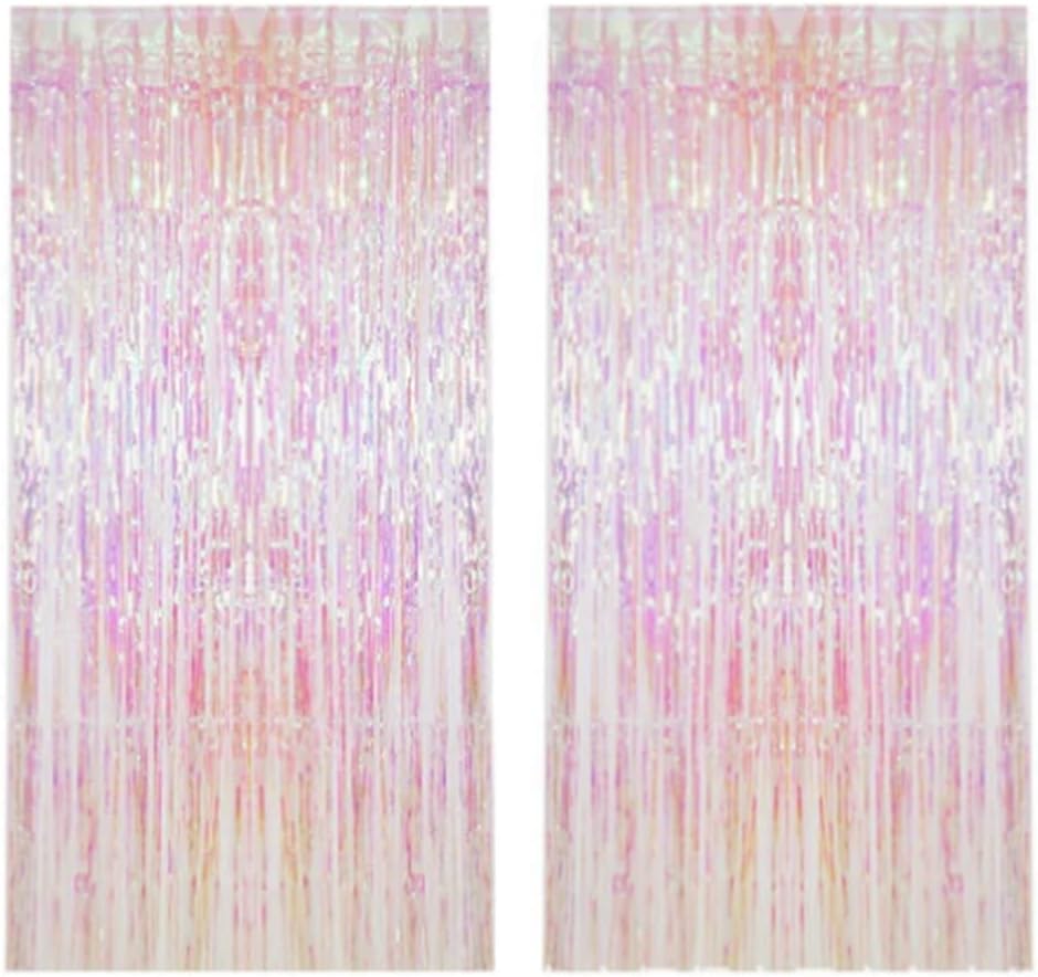 2PCS Tinsel Fringe Backdrop Party Decor Foil Curtain Party Decorations For Birthday Holiday Celebration Graduation Baby Shower Engagement Bachelorette Wedding Photo Booth Props(Trans colors)3.28*8.2ft