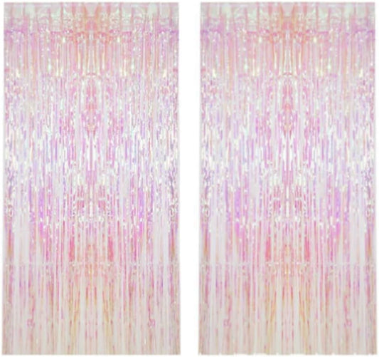 2PCS Tinsel Fringe Backdrop Party Decor Foil Curtain Party Decorations For Birthday Holiday Celebration Graduation Baby Shower Engagement Bachelorette Wedding Photo Booth Props(Trans colors)3.28*8.2ft