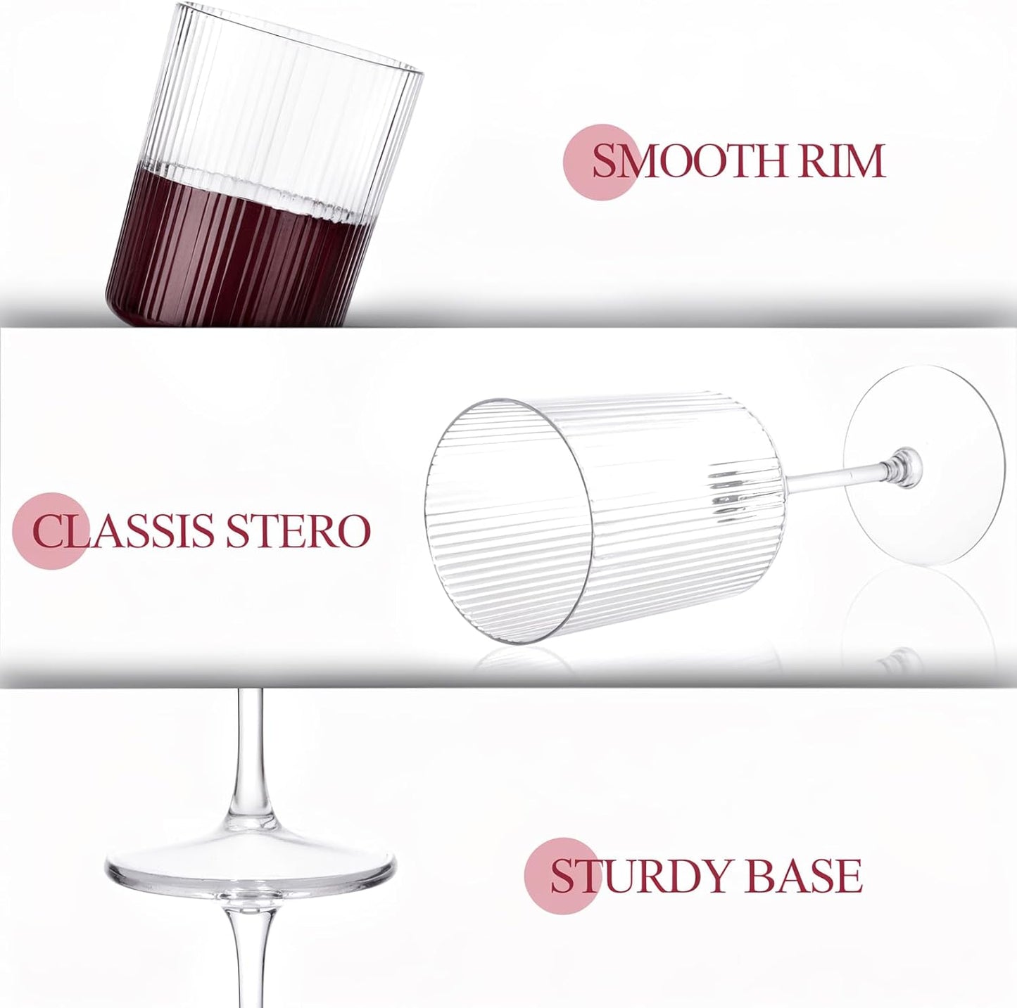 Ciaell 12 PCS Plastic Ribbed Wine Glasses - 10 OZ Plastic Square Wine Glasses with Stem - Disposable Champagne Cups for Parties & Weddings & Party
