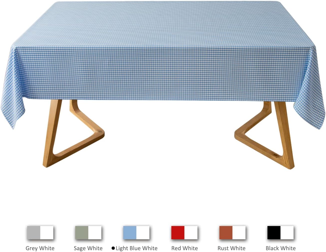 maxmill Checkered Tablecloth Stain Resistant Wrinkle Resistant Spillproof Washable Heavy Weight Kitchen Table Cloth Gingham for Dining Room and Outdoor Use, Rectangle 60 x 140 Inch Light Blue White