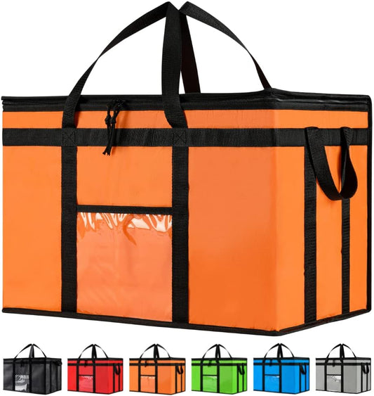 3XL Insulated Cooler Bag and Food Warmer for Delivery & Grocery Shopping with Zippered Top, Orange (1 Pack)