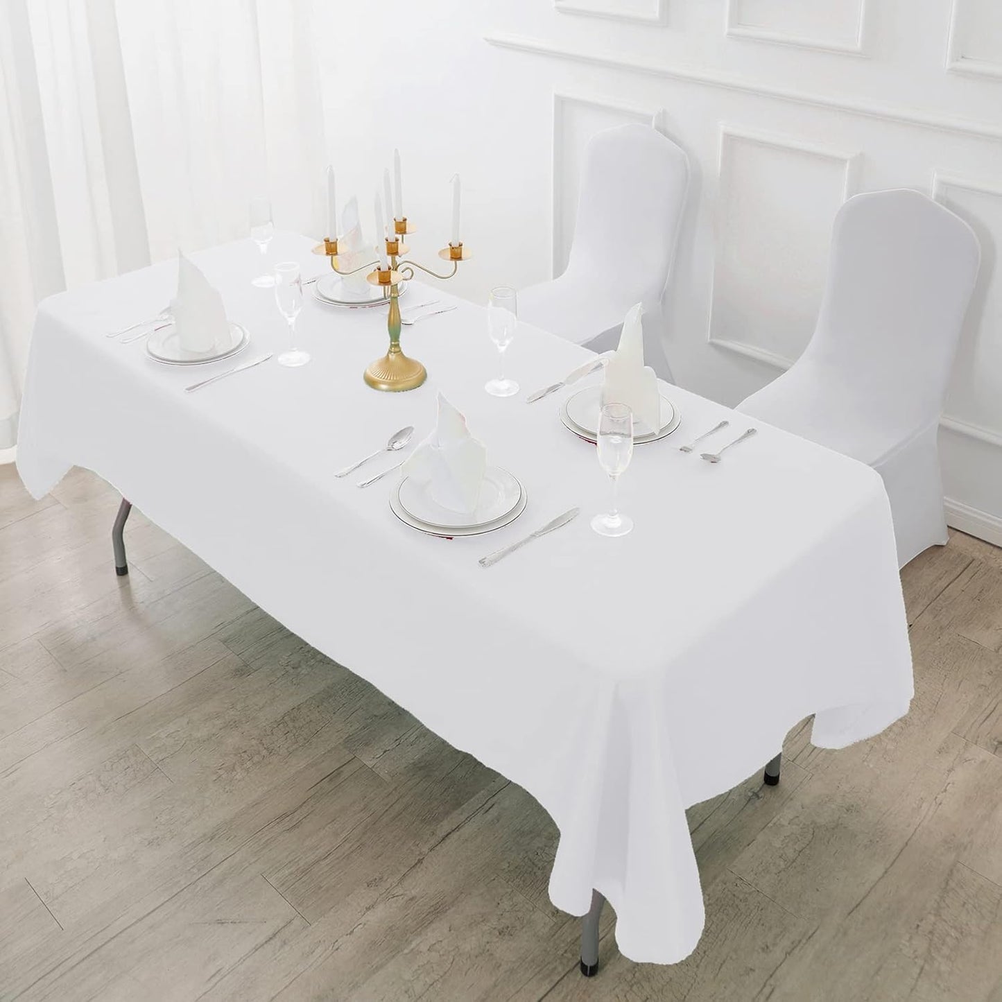 Fokitut 6 Pack Waterproof Rectangle Tablecloth, 90x132 Inch,Stain Resistant and Wrinkle Polyester Table Cloth, Fabric Table Cover for Kitchen Dining, Wedding, Party, Holiday Dinner-White