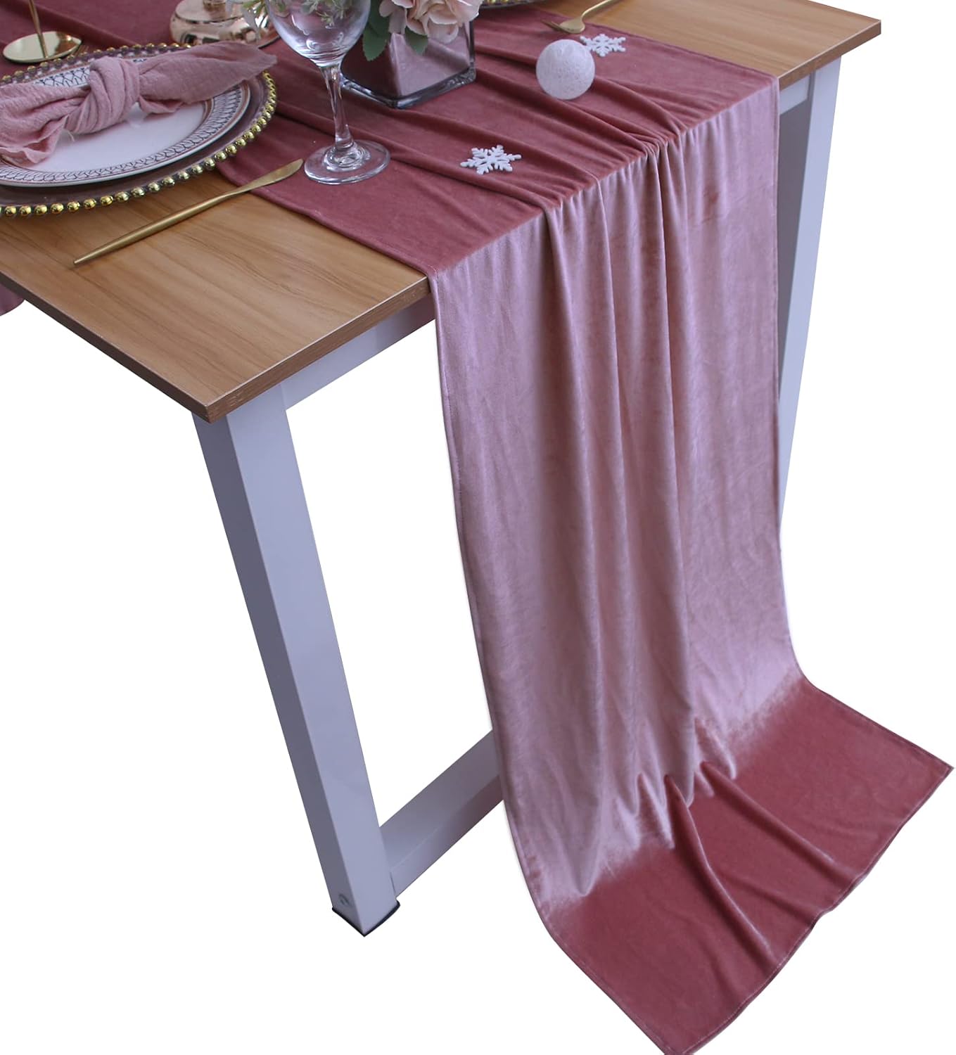 Velvet Table Runner ,Soft Luxurious Fall Table Runners 120 inches Long,for Wedding Bridal Shower Thanksgiving Christmas Decoration,20*120 Inches, Dusty Pink