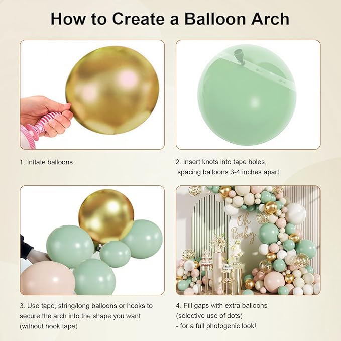 MEBAY Pastel Green Pink White Gold Balloon Arch Kit, 147PCS Fog Green Light Pink White Sand Gold Metallic and Confetti Balloons Garland for Baby Shower Gender Reveal Wedding Party Decoration
