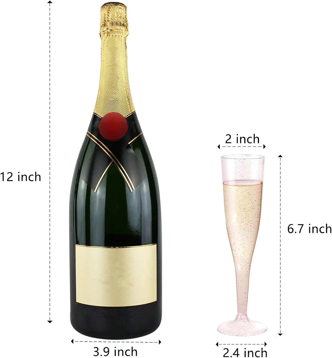 WDF 36 Pack Pink Glitter Plastic Champagne Flutes - 7OZ Disposable Pink Glasses Glitter Champagne Flutes Plastic for Party & Wedding