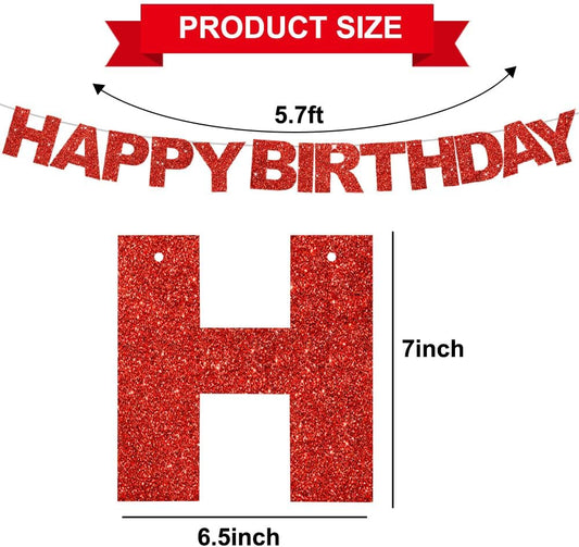 BEISHIDA Red Happy Birthday Banner - Pre-Strung, No DIY, Birthday Sign - Banner for Women, Kids Decor, Backdrop