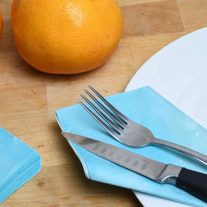 SOLAS Beautifully Designed 2 Ply Square Blue Paper Napkins - 20 Pack Fun & Colorful Teal & Blue Pastel