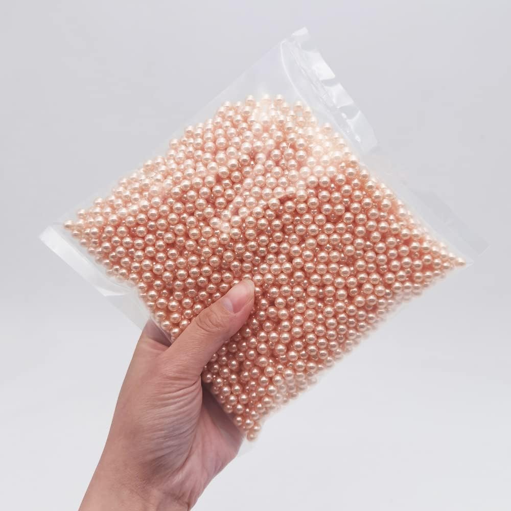 INSPIRELLE 2600pcs Champagne Undrilled ABS Pearls for Vase Fillers, 6mm No Hole Makeup Beads to Hold Brush Lipstick Eyeliner, Imitation Round Pearl Beads for Table Scatter Home Wedding Decoration