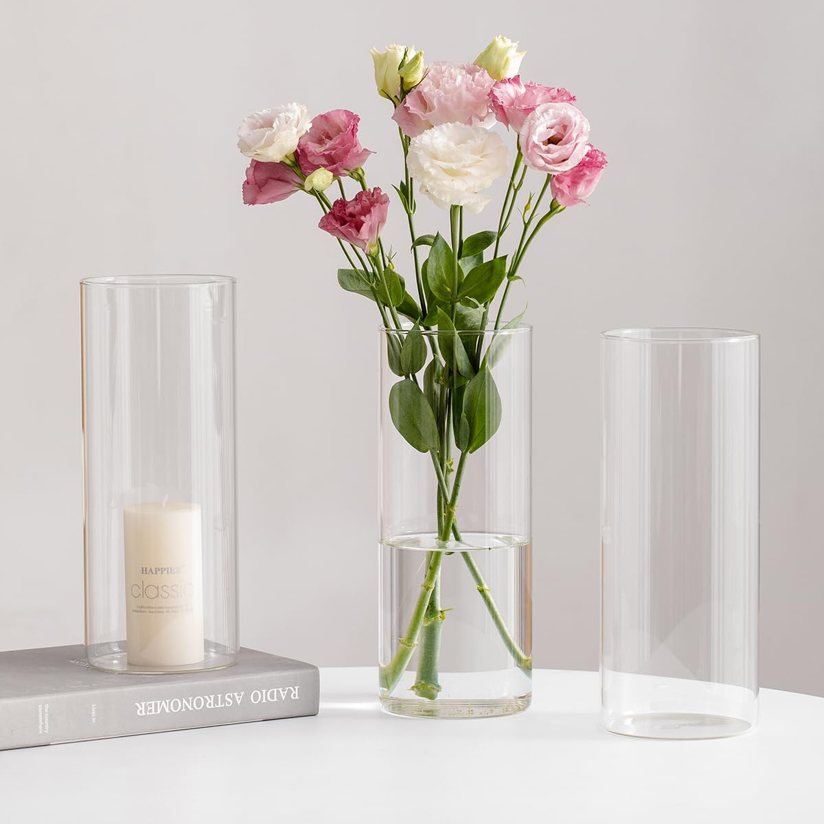 Devilfire 8 Inches Tall (20 cm) Clear Glass Cylinder vases,Pack of 12 Centerpiece Flower Vase,Floating Candle Holder for Home & Garden Decor, Wedding, Party.