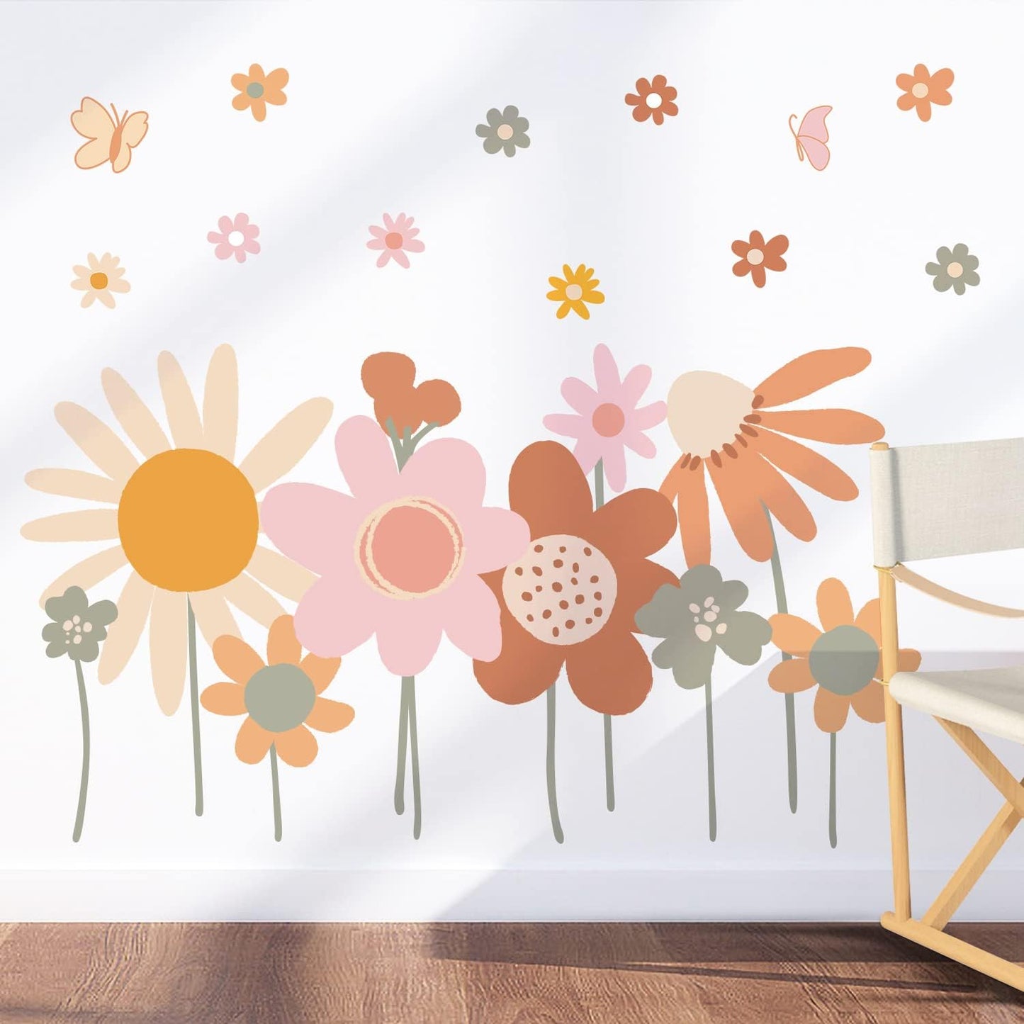 Supzone Colorful Flower Wall Stickers - Boho Retro Vintage Floral Art Decals for Bedroom, Living Room, TV, Office - Large Home Decoration
