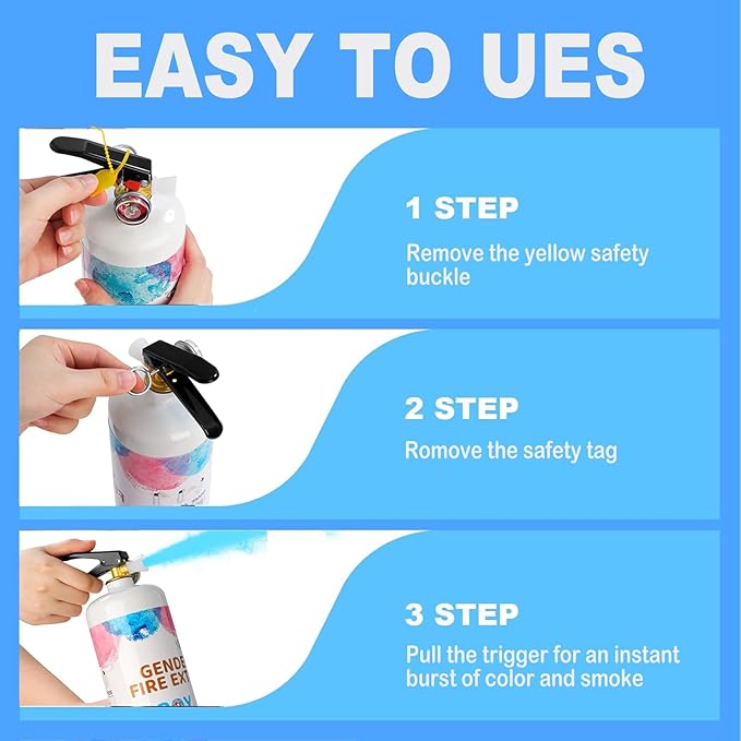 Giant Gender Reveal Fire Extinguisher Color Blasters, 2 Pcs Blue Blaster Only for Baby Boy with Blue Smoke Suitable Gender Reveal Party Decorations, Blasts 20+ Feet