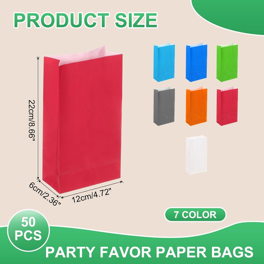 PATIKIL Party Favor Bag, 50 Pcs 8.7x2.4x4.7 Inch Mini Paper Candy Bags Gift Treat Celebration Halloween Goody Birthday Wedding Party with Stickers, Red