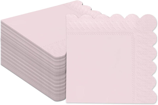 qiqee Grapefruit Pink Cocktail Dinner Napkins 5x5inch Disposable Beverage,Wedding, Birthday Party Dessert Wave Paper Napkins(120 Count)