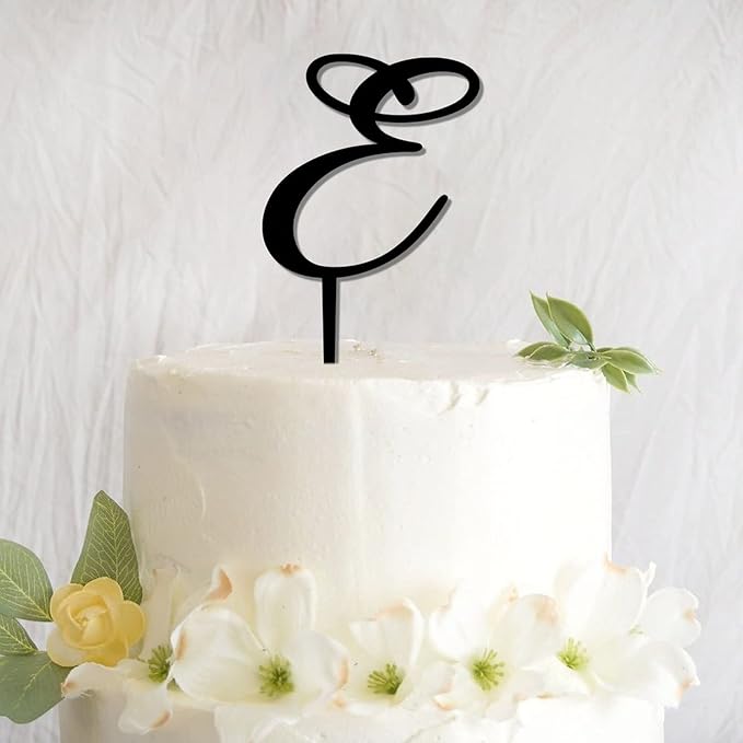 Custom Birthday Cake Toppers Monogram Last Name E Cake Toppers Boho Initial Black Acrylic Happy Birthday Cake Toppers Bride And Groom Anniversary Wedding Bride Shower Decor Cake Supplies